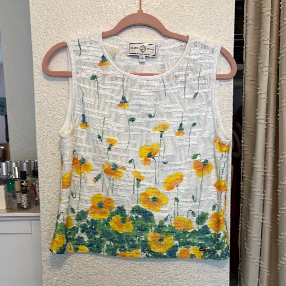 St. John Sport by Marie Gray White and Yellow Artsy Sleeveless Tank Top